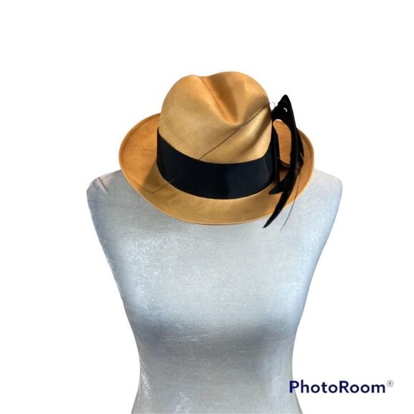 Vintage Adolfo II Fedora Style‎ Hat with Feathers and Hat Band